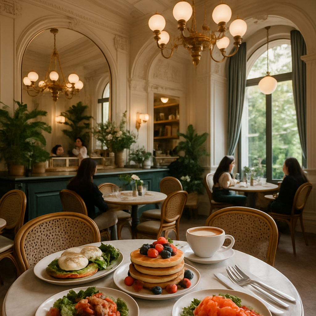 a realistic picture of a posh breakfast and lunch cafe